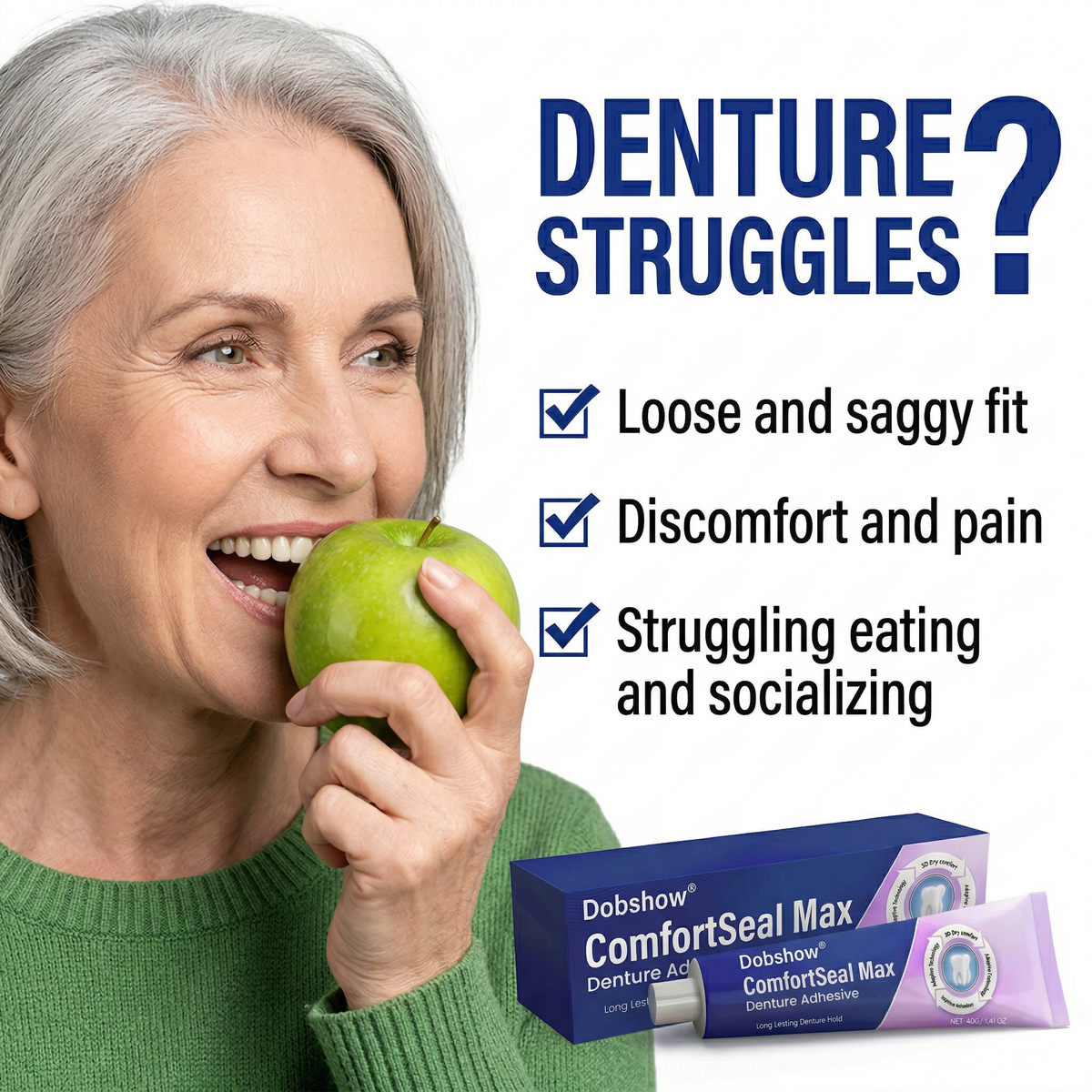🌟Dobshow® ComfortSeal Max Denture Adhesive—🦷96-hour long-lasting, heat adaptive technology ——Z