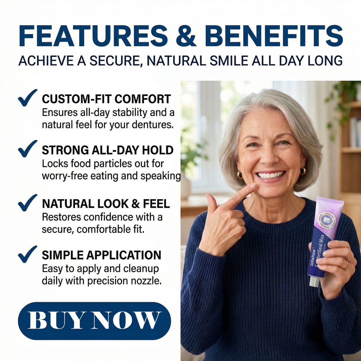 🌟Dobshow® ComfortSeal Max Denture Adhesive—🦷96-hour long-lasting, heat adaptive technology ——Z